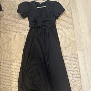 Moon River Puff Sleeve Bow Front Midi Dress